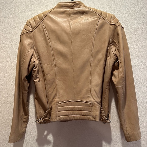 Light Tan Michael Koors Leather Moto Jacket, Excellent - Picture 2 of 3